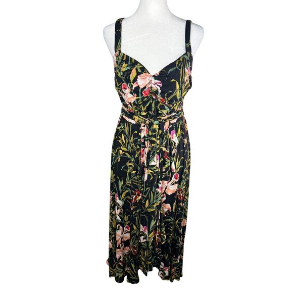 Anthropologie Maeve Gabriela Ruffled Black Floral Maxi Sweetheart Neck Dress L - Picture 6 of 16